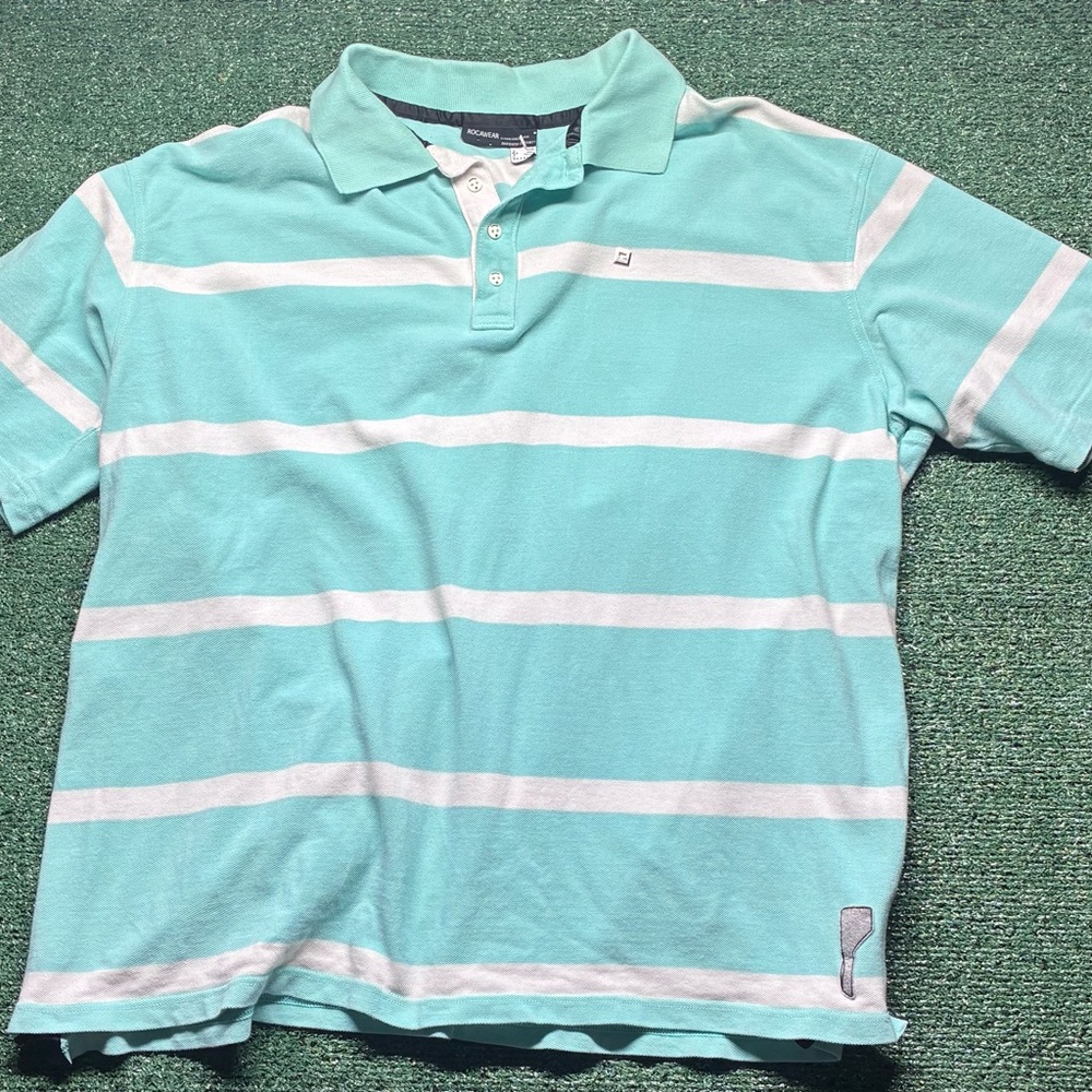 Rocawear Mint and White Striped Polo